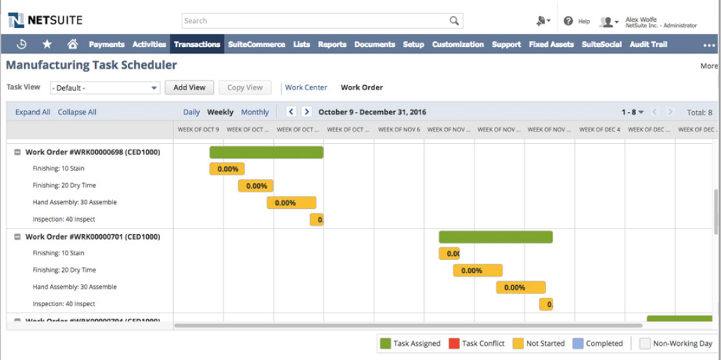 NetSuite Manufacturing Production Management dashboard