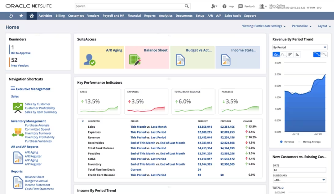 NetSuite Financial Management dashboard example