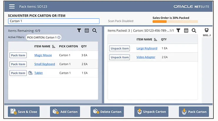 NetSuite 2022.2 WMS pack station
