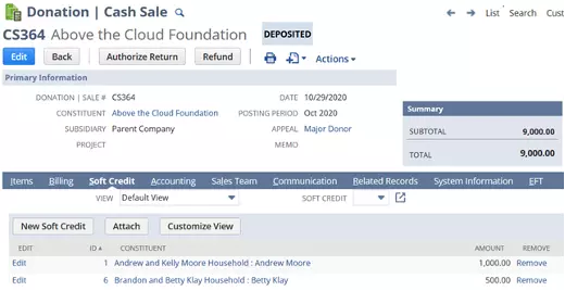NetSuite 2021.1 Non-Profit Donation screenshot