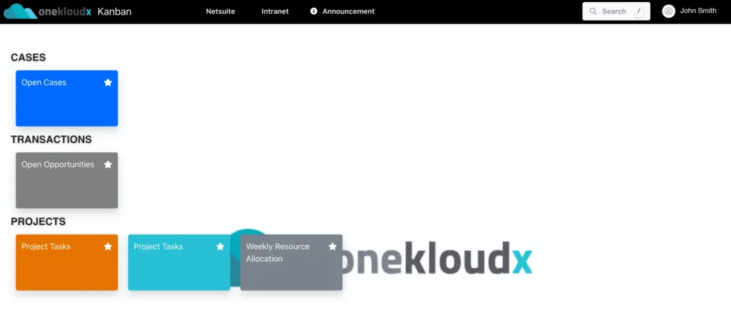 NetSuite Kanban Board - OneKloudX Home Screen