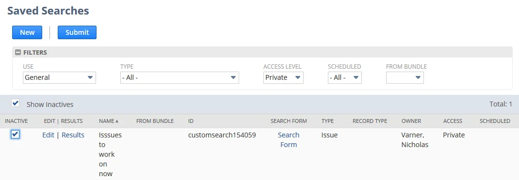 NetSuite Saved Searches - inactive results
