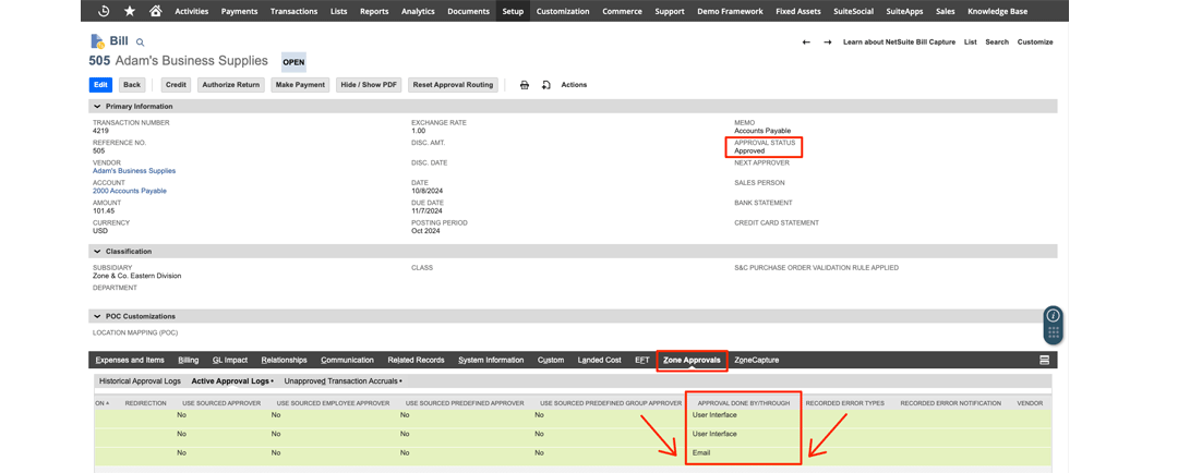 Zone Approvals Page Design AP Automation NetSuite Solutions - ZoneApproval