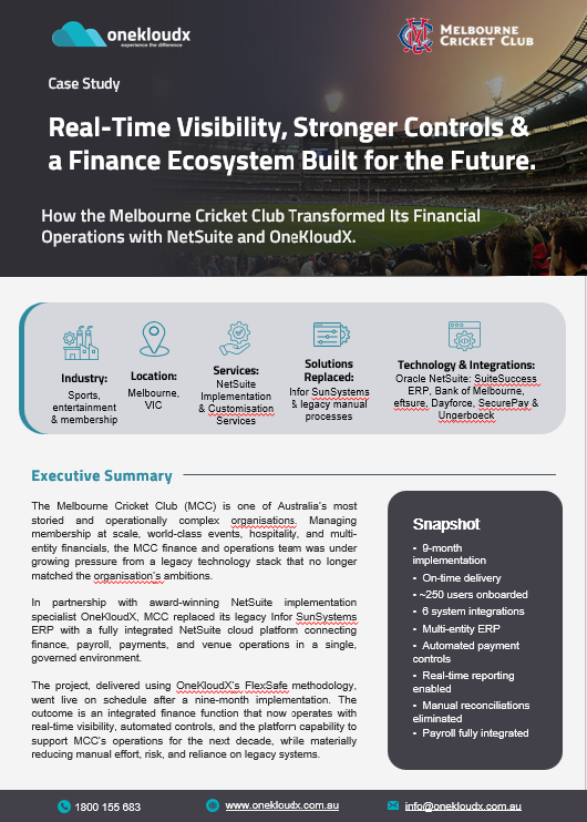 Melbourne Cricket Club Case Study | NetSuite Implementation and Customisation